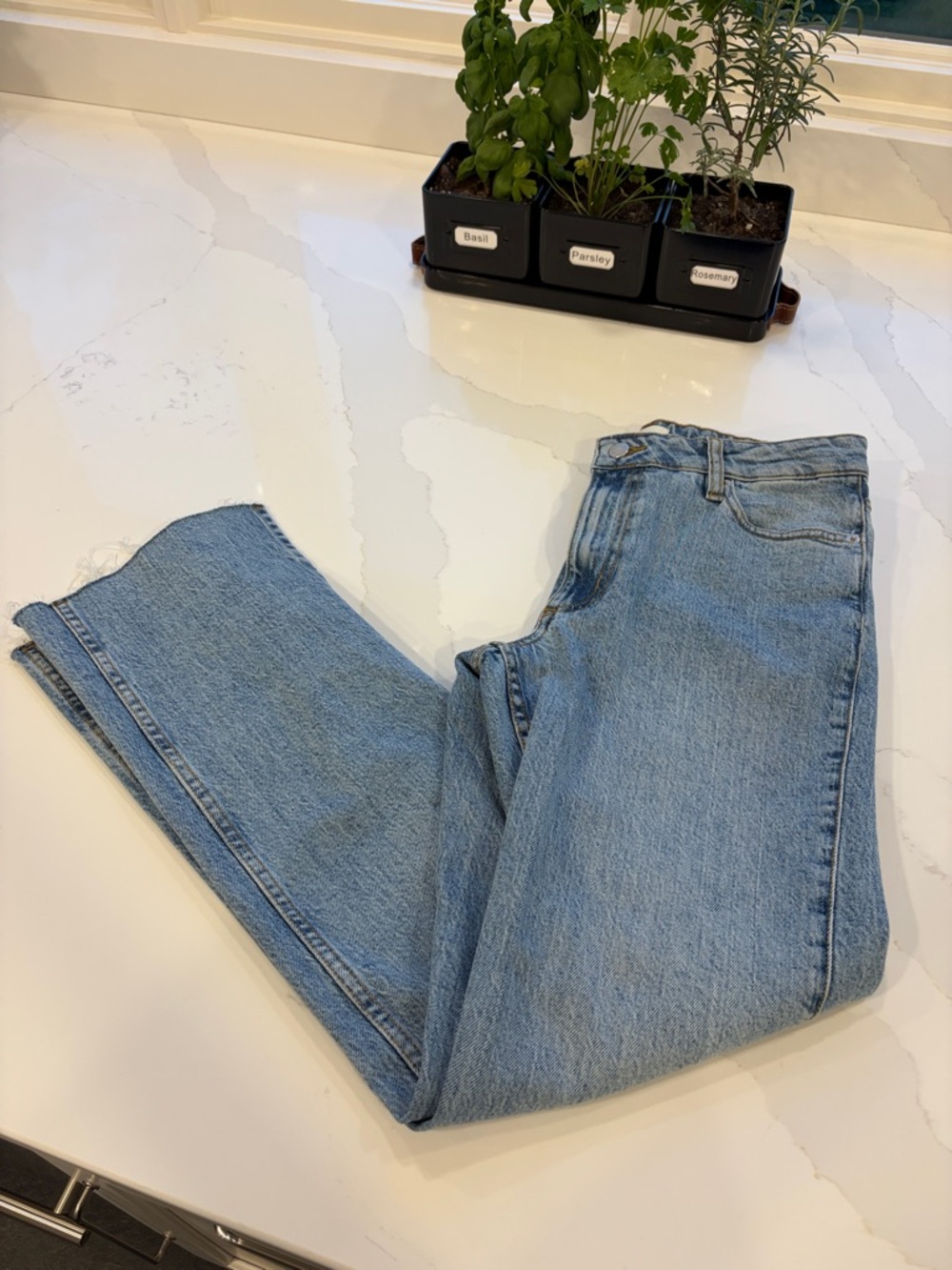 The Drop Women's Ian Mid Rise Relaxed Straight Side Slit Detail